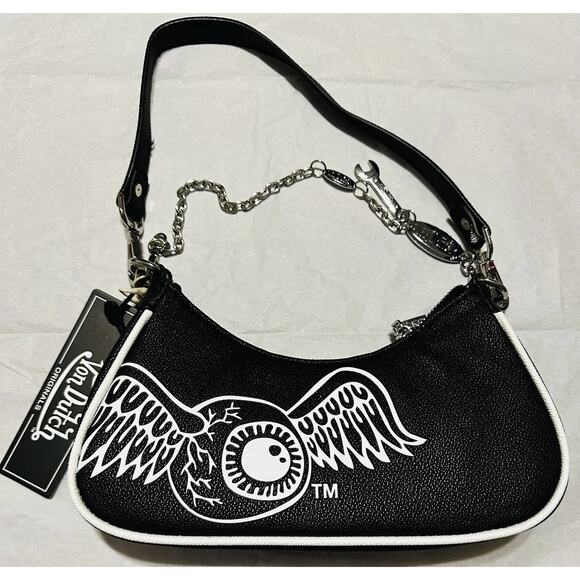 Von Dutch Classic Black and White Shoulder Bag - Picture 3 of 5